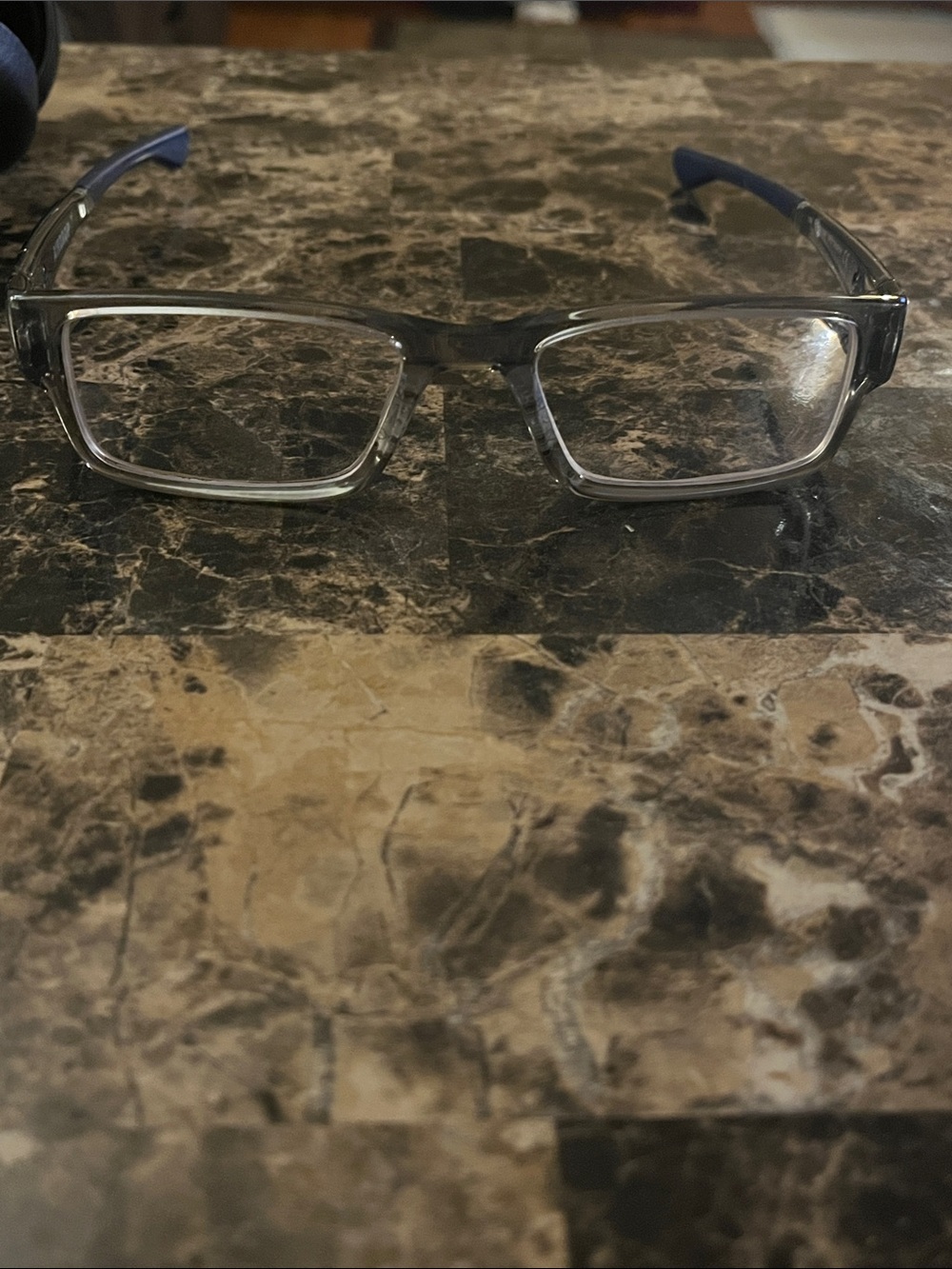 Airdrop by Oakley Clear Gray Rectangular Eyeglass Frames with Blue Temples